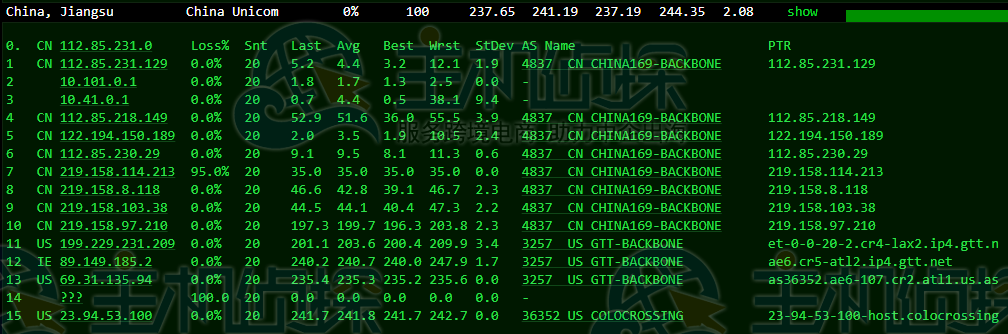 RackNerd去程路由追踪
