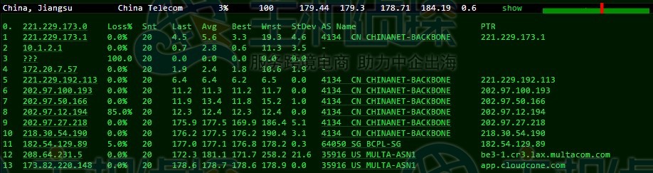 CloudCone洛杉矶机房优化线路路由测试