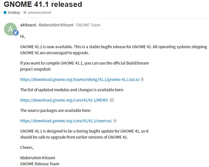 GNOME 41.1 发布