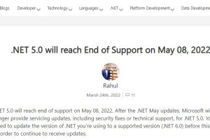 .NET 5.0将于2022年5月8日结束支持