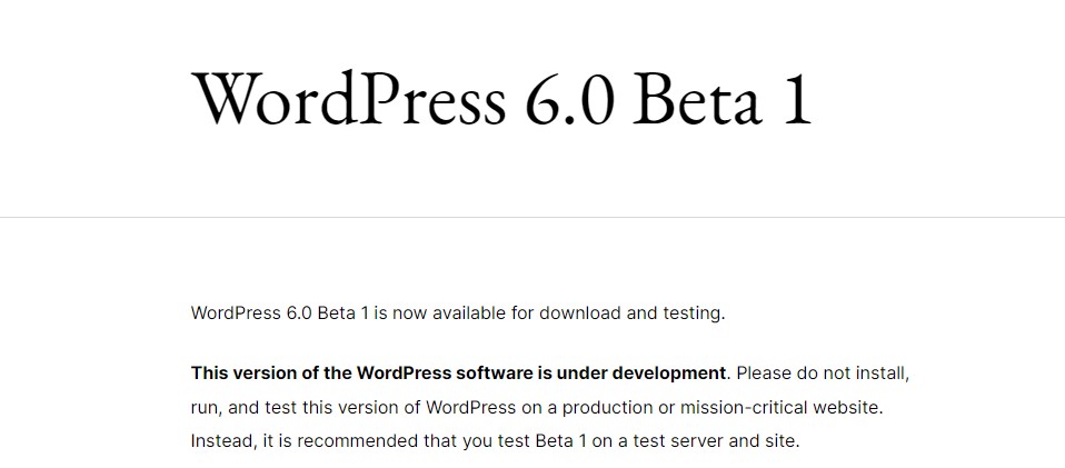 WordPress 6.0 Beta 1