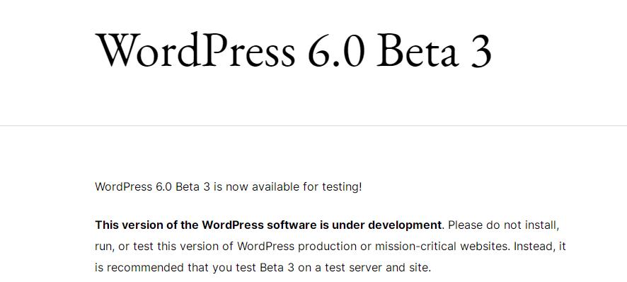 WordPress 6.0 Beta 3发布