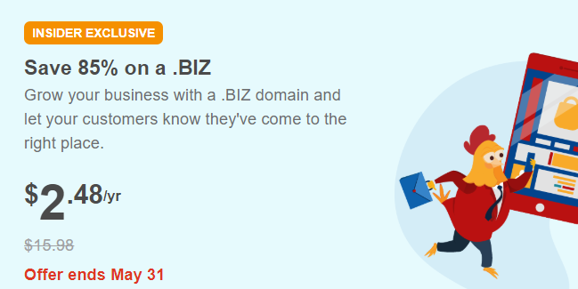 Namecheap域名促销.BIZ域名可享85%优惠