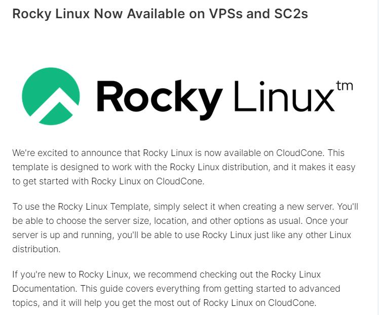 CloudCone美国VPS和SC2云服务器新增Rocky Linux发行版选项