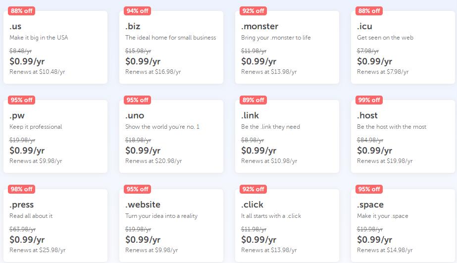 99美分便宜域名