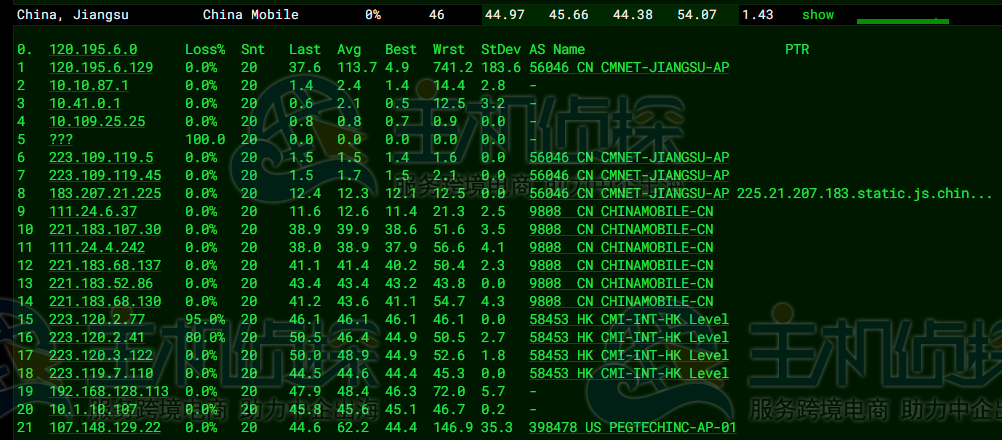 三网去程路由追踪
