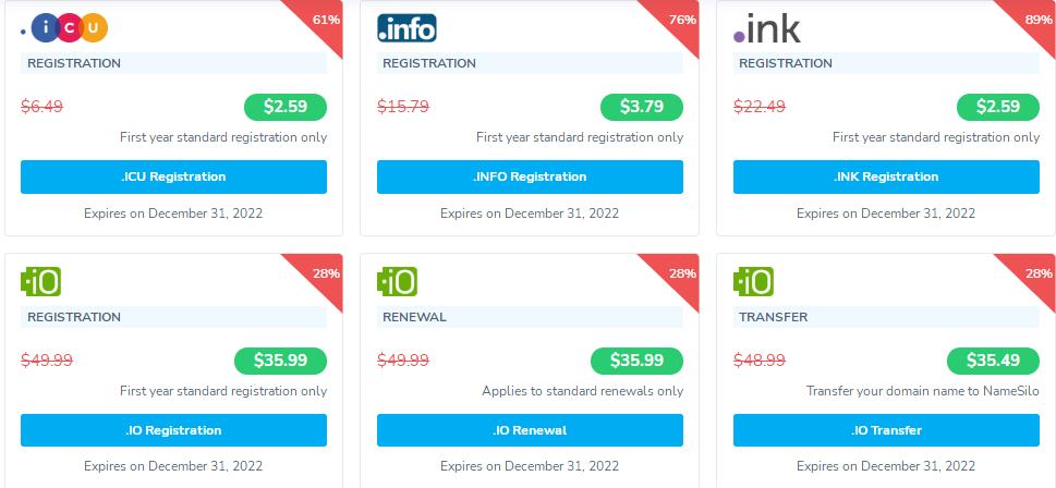 NameSilo2022年7月域名优惠活动