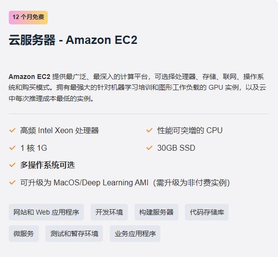 亚马逊云科技免费云服务器推荐