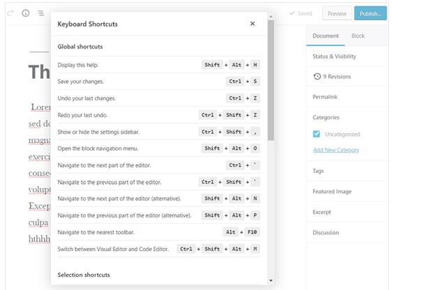 WordPress块编辑器中常用的快捷键汇总