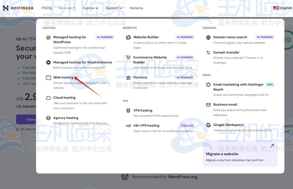 点击的是Web hosting