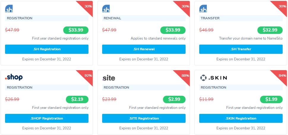 NameSilo2022年9月域名促销优惠