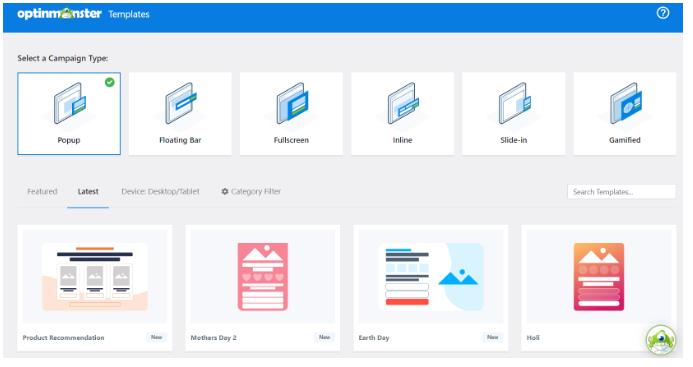 OptinMonster类型选择