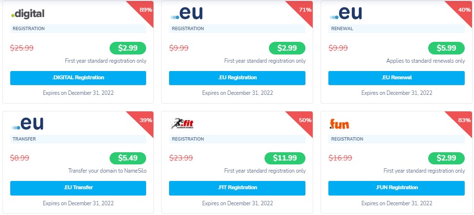 NameSilo2022年10月特价域名