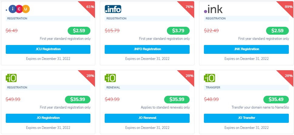 NameSilo2022年10月特价域名