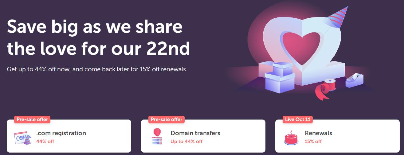 Namecheap22周年庆活动