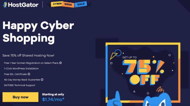 HostGator黑色星期五大促 虚拟主机可享75%折扣 低至$1.74/月