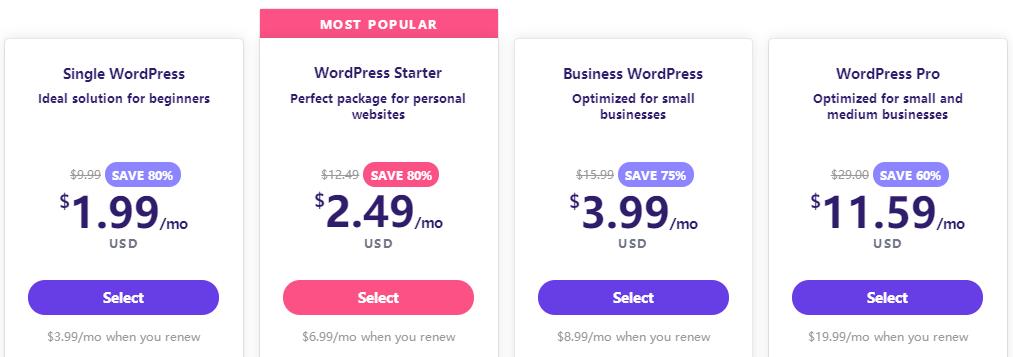 WordPress主机价格