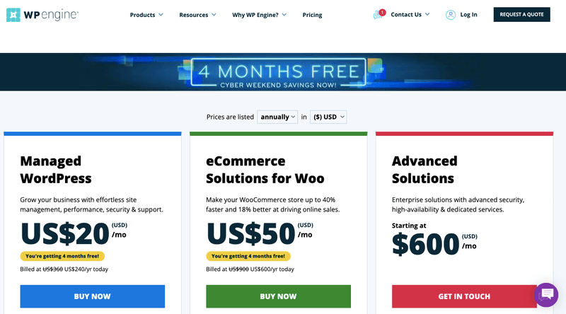 WP Engine2022黑五促销活动 托管WordPress主机每月$20起