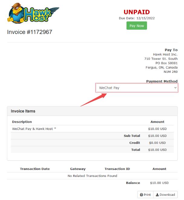 HawkHost老鹰主机新增微信支付方式