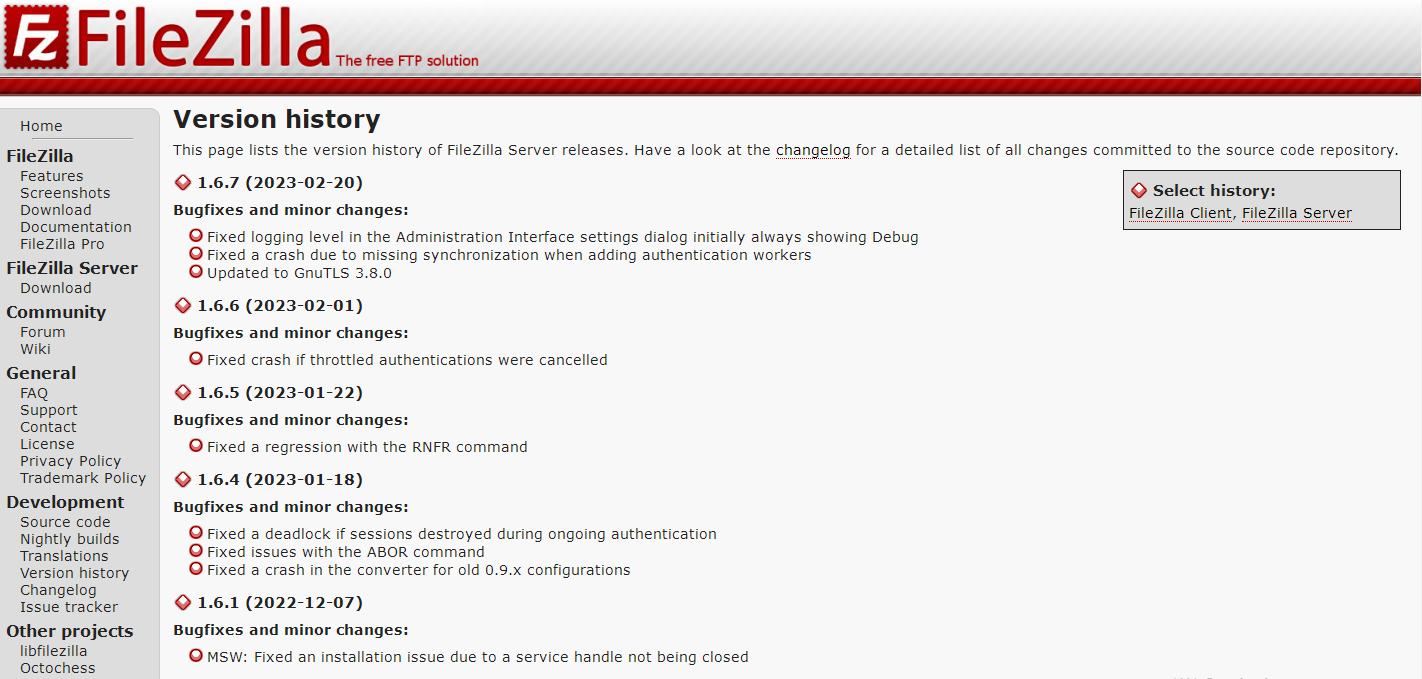 FileZilla Server 1.6.7发布