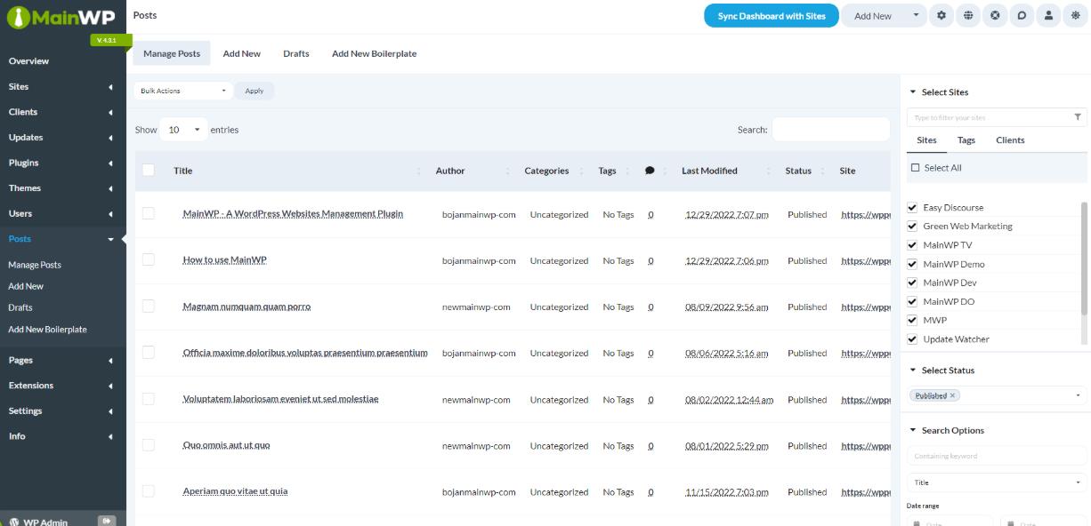 MainWP的主要功能和特性
