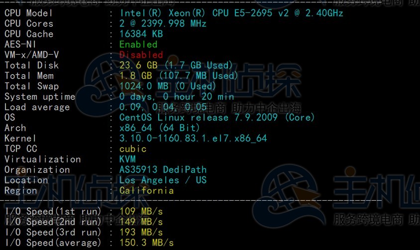DediPath美国洛杉矶VPS主机速度和性能评测