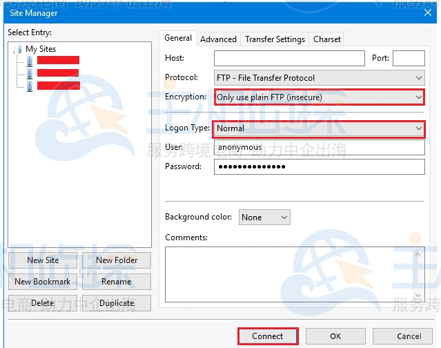FileZilla连接服务器