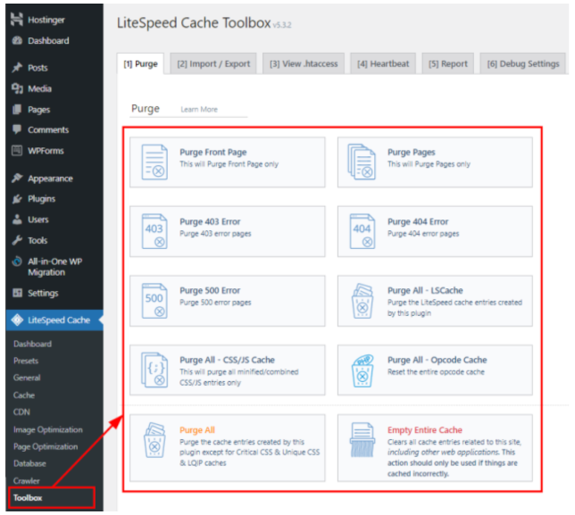使用LiteSpeed Cache清除缓存