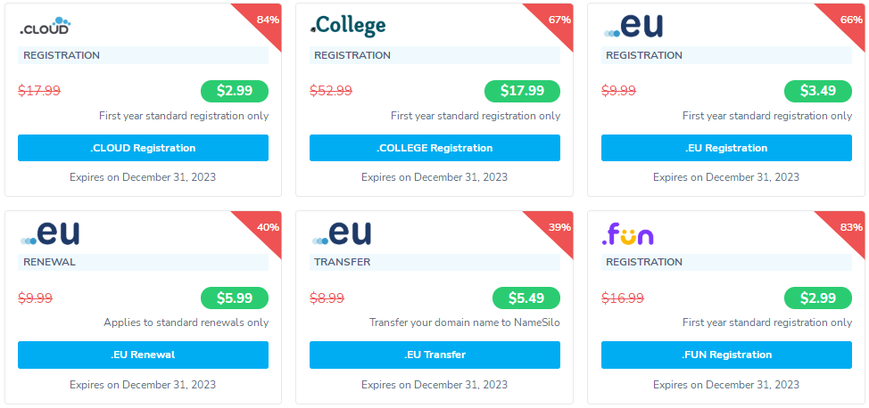 NameSilo域名优惠活动