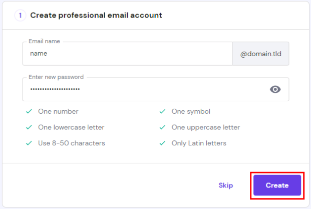 创建Hostinger电子邮件地址账户