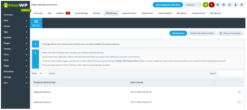 MainWP仪表板备份和恢复子站点教程