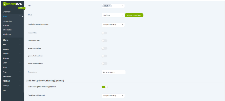 MainWP关联日期功能
