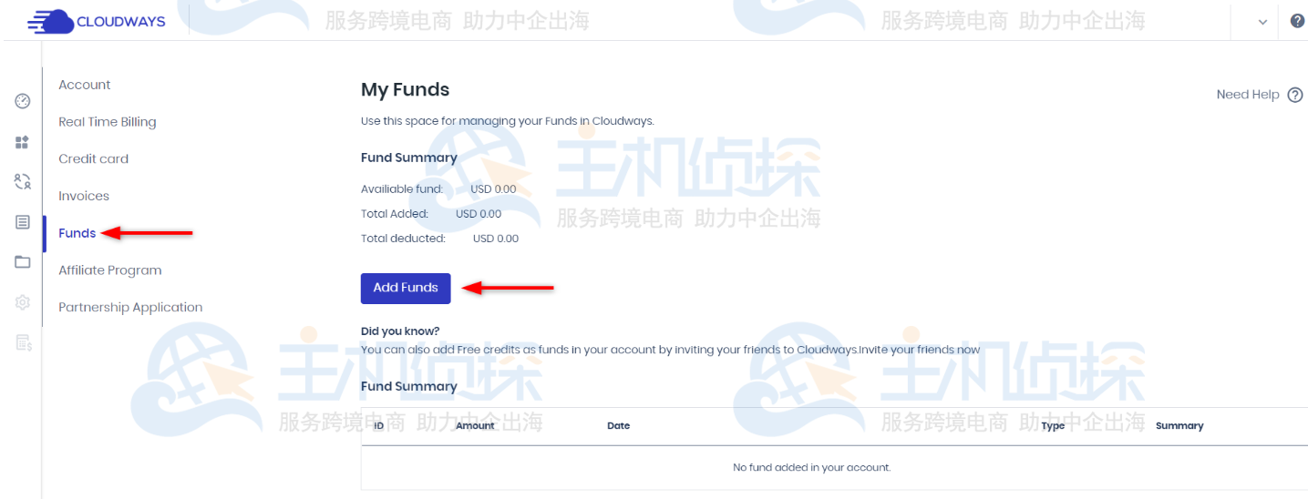 Cloudways主机账户余额充值教程