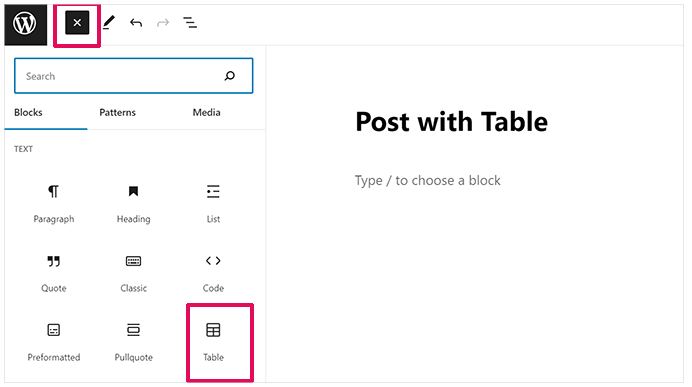 使用WordPress块编辑器创建表格