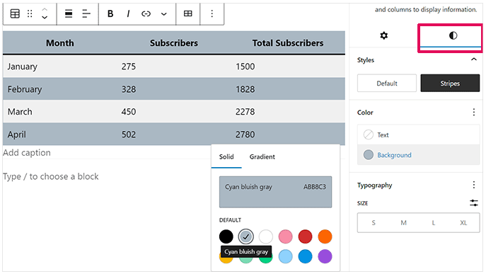 使用WordPress块编辑器创建表格