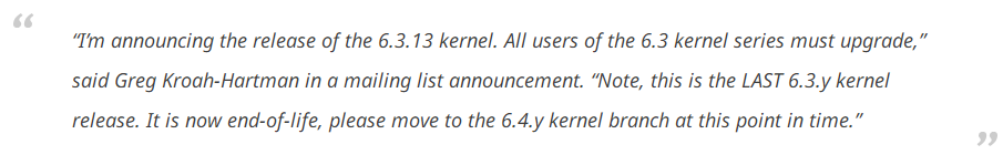 Linux Kernel 6.3结束生命周期