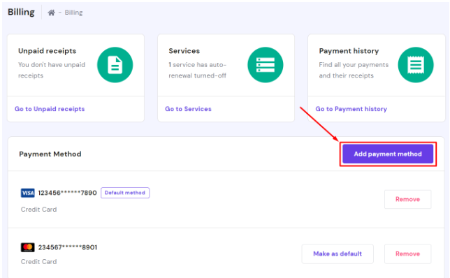 管理Hostinger主机账户中的付款方式