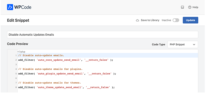 在WordPress中禁用自动更新邮件通知