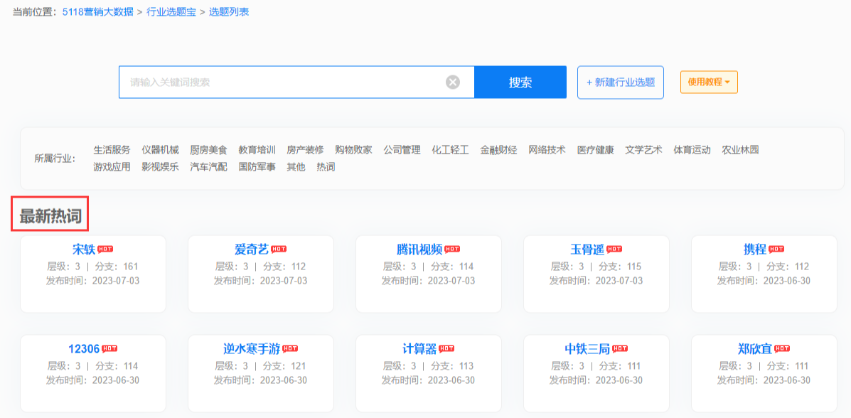 5118行业选题宝功能升级