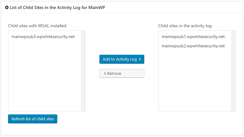 将子站点添加到MainWP活动日志中
