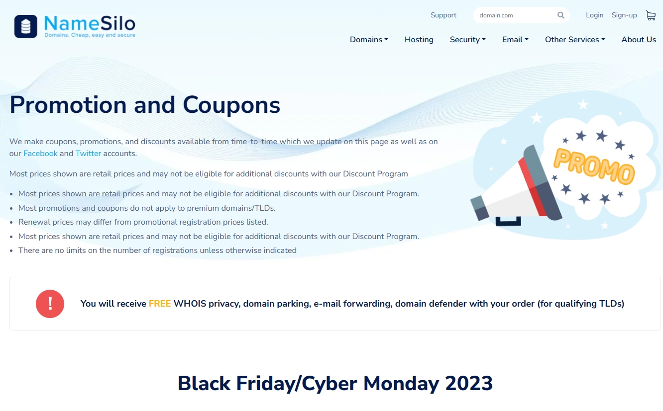 NameSilo黑五促销 域名注册/转入/续费折扣高达95%