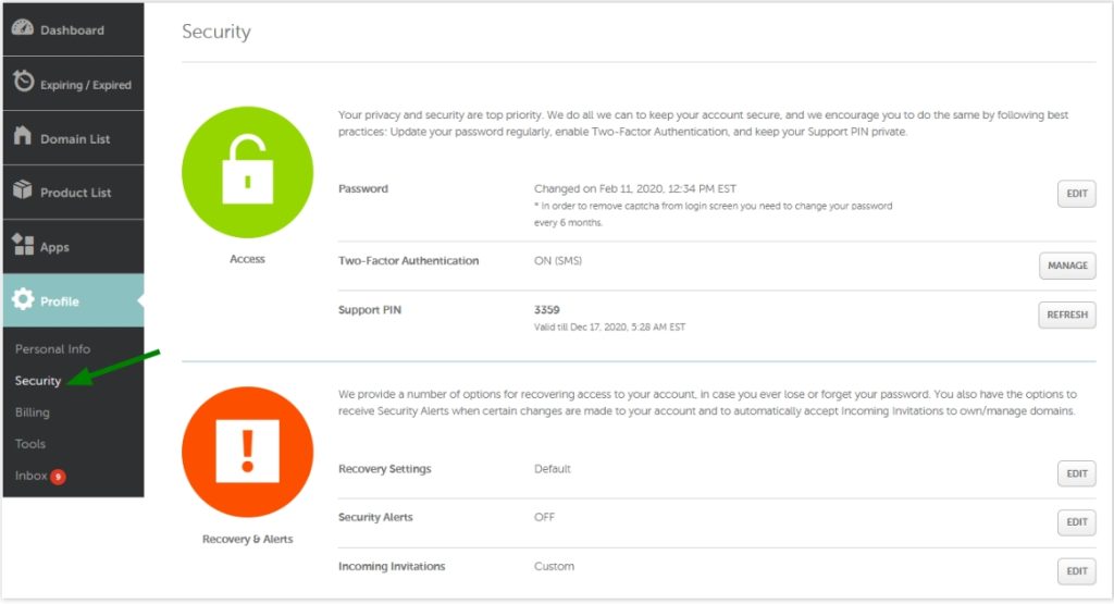 如何调整Namecheap帐户的安全设置?