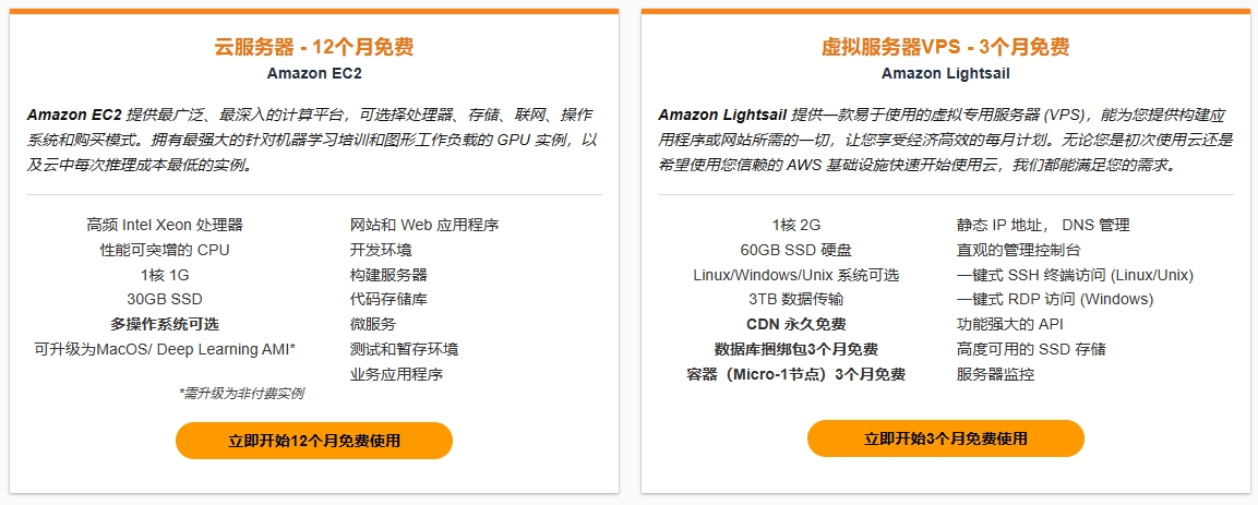 亚马逊云科技免费套餐