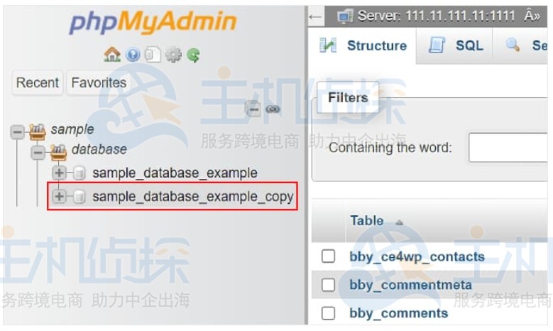 导航到phpMyAdmin上新复制的数据库