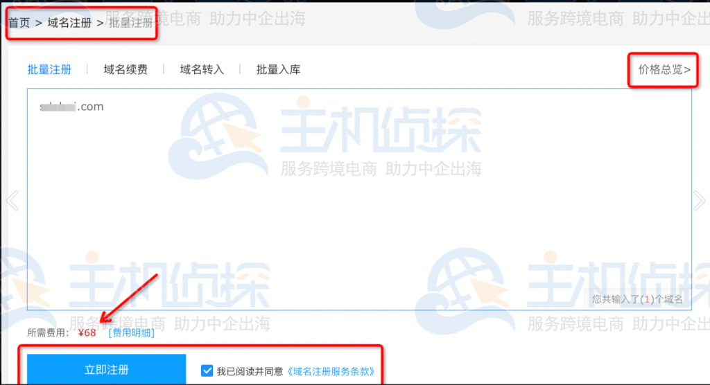 聚名网域名注册流程