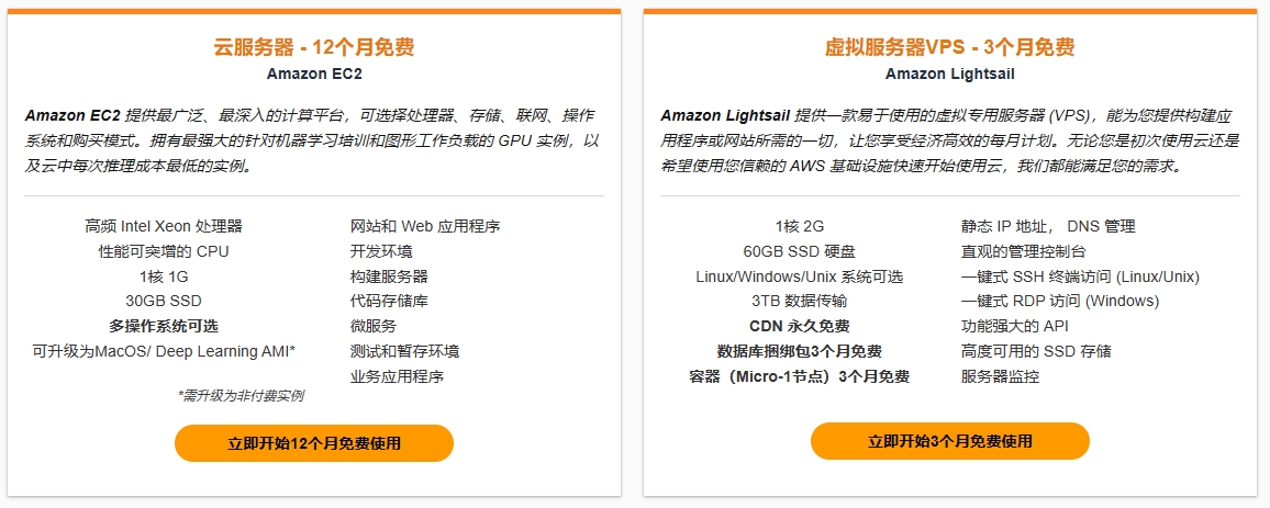 亚马逊云科技免费服务器