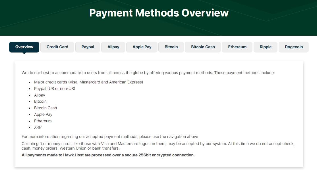 HawkHost付款方式