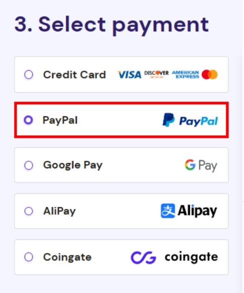 Hostinger 购物车结帐页面显示选择 PayPal