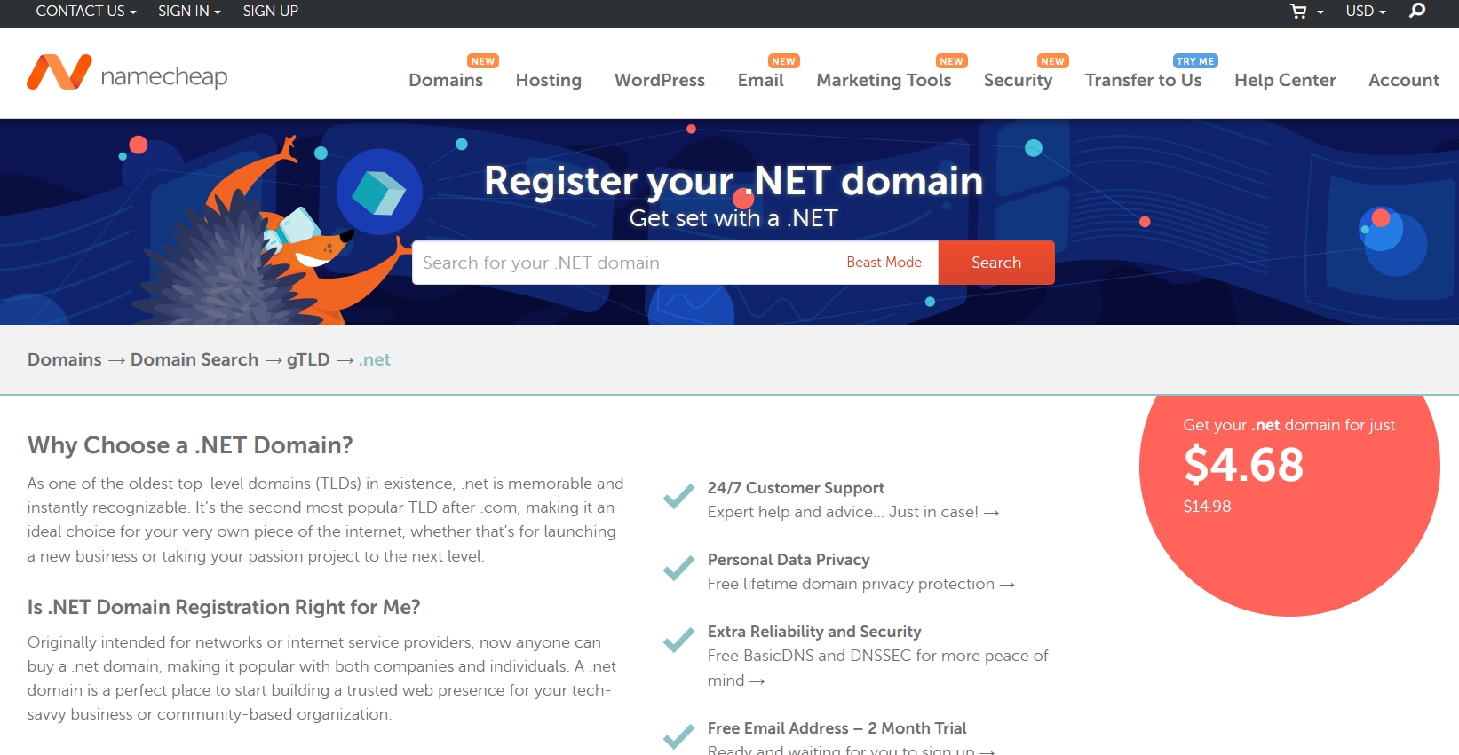 Namecheap注册.net域名优惠