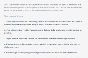 Pacificrack宣布停止运营